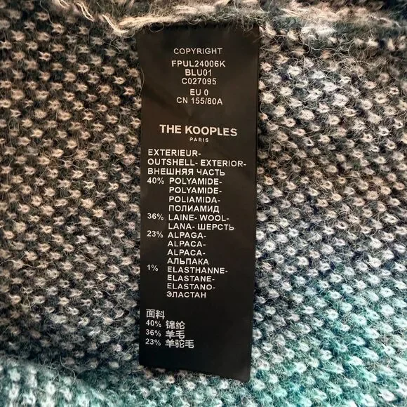 NEW The Kooples Abstract Colorblock Knit Alpaca Crewneck Wool Sweater in Blue XS